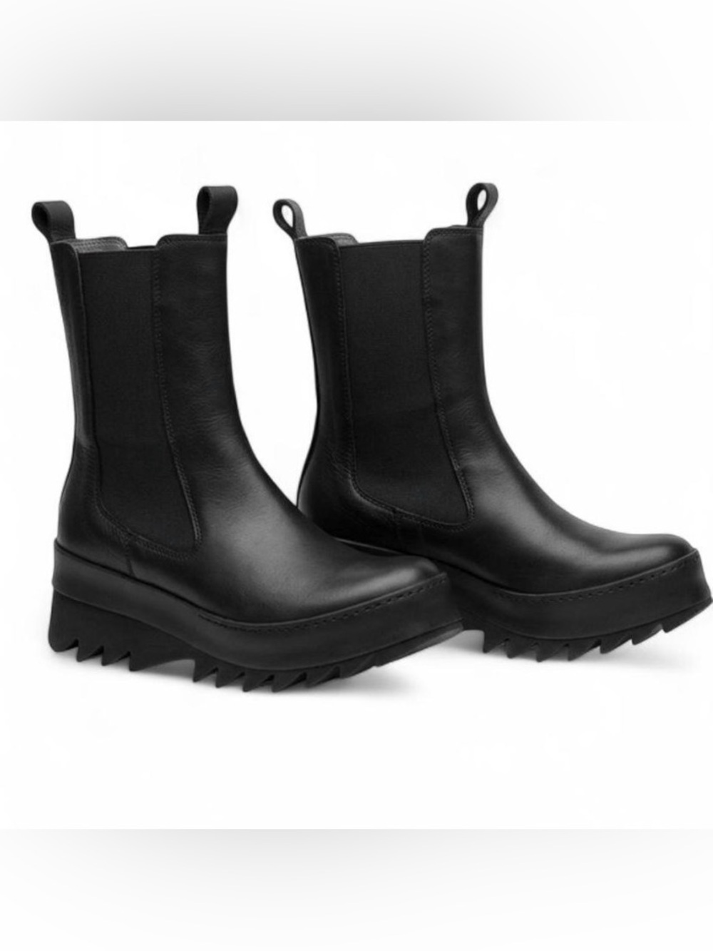LOFINA Gasoline Nero Black Leather Chunky Platform Chelsea Boots 38 US 7.5
